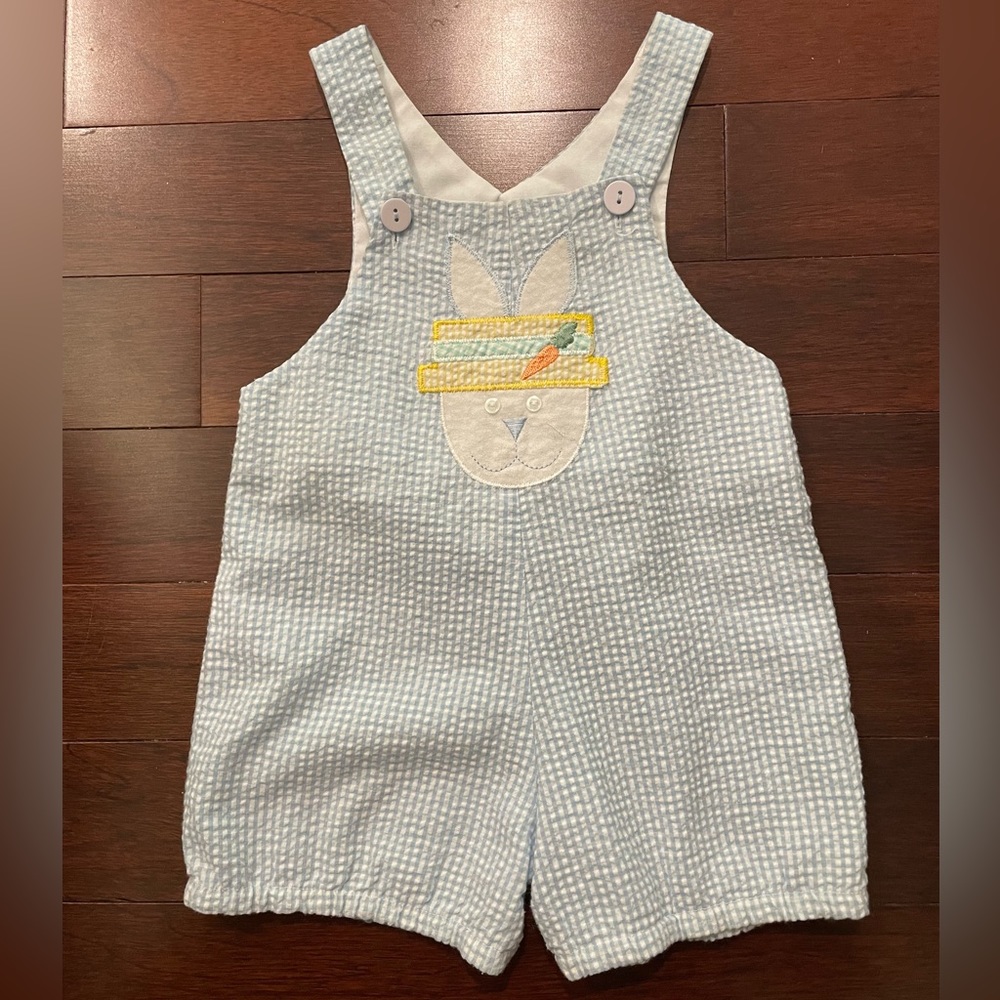 6 to 9 month Easter Bunny smocked shortall